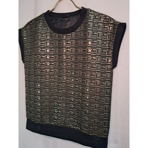 Kate Spade Saturday Baroque Top Blouse Metallic Gold Black Short Sleeves Size XS - Picture 3 of 9